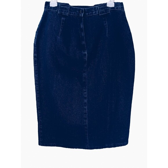Carrol Reed Vintage  Cotton Pencil Midi 2 Pocket Front Split Blue Denim Skirt 14 - Picture 1 of 7